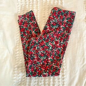 J. Crew Women’s Red and Green Floral Cotton Full Length Leggings Sz M